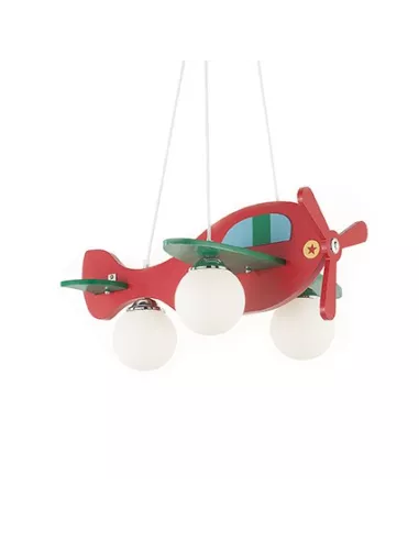 Suspension ludique enfant en forme d'avion rouge en bois Ideal Lux