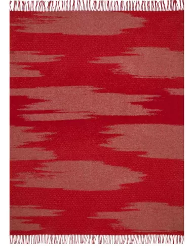 Plaid frangé Kami rouge en laine motif grands nuages K3 by Kenzo Takada