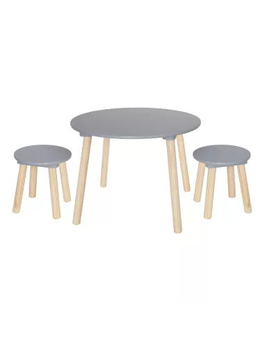 Table + 2 tabourets gris pour chambre d'enfant JaBaDaBaDo