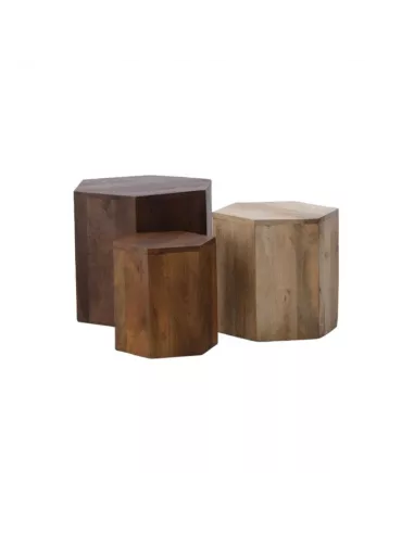 Set de 3 sellettes hexagonales en bois de manguier dissociables 