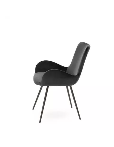 Chaise design grise en tissu velours et pieds en acier noir Alma