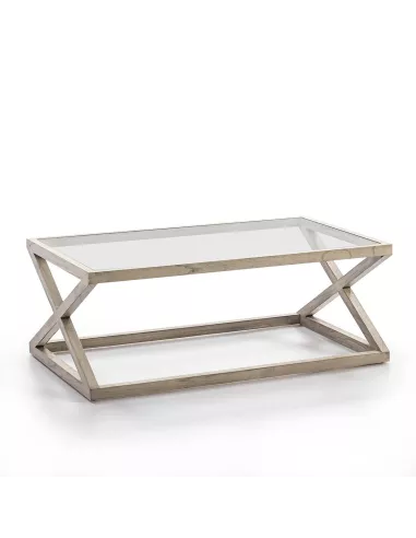 Table basse en bois grisé et verre Florence 120x70x45 Thai Natura
