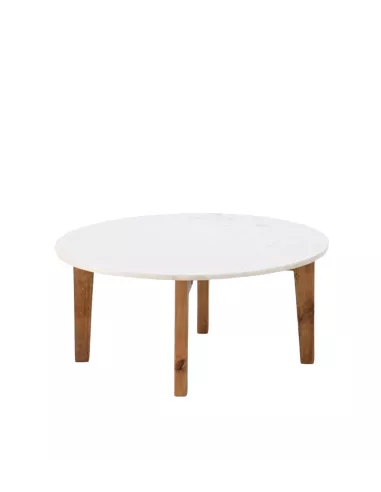 Table basse design ronde blanche en bois et marbre Ø75 x 38 cm