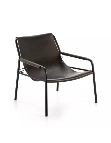 Fauteuil en cuir noir et métal Aduma, Thai Natura