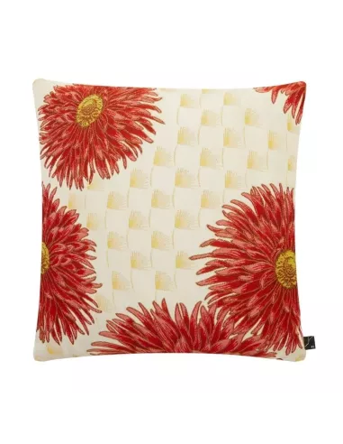 Coussin carré fleuri rouge et beige Daria K3 design by Kenzo Takada