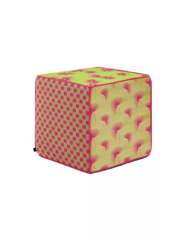 Pouf cube Azami 157 rose et vert K3 design by Kenzo Takada