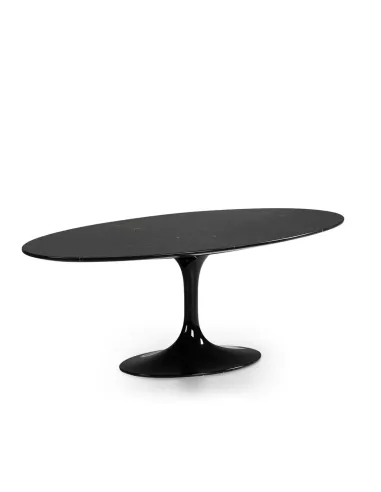 Table basse ovale design noire en marbre et pied central 160x60x42cm