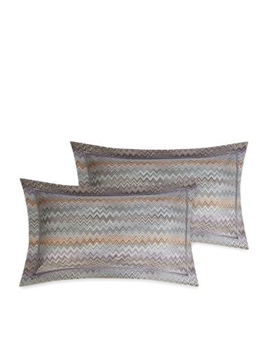 Set 2 taies d'oreiller John 165 à zigzags gris, mauve & brun Missoni