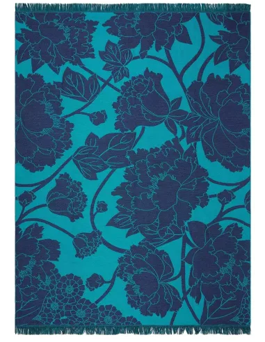 Plaid Tan Sai bleu à fleurs K3 by Kenzo Takada 140x200cm